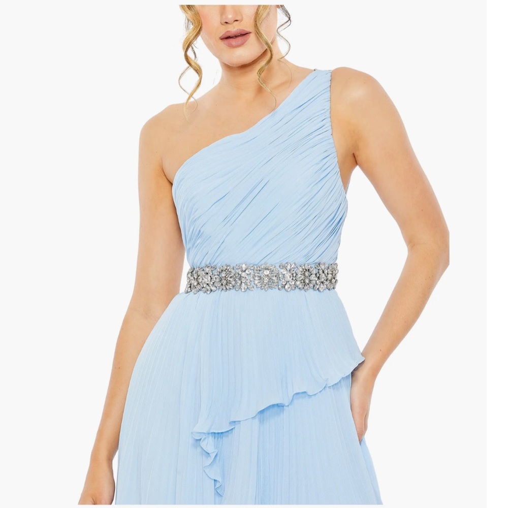 Mac Duggal Ruffle Pleated One-Shoulder High-Low Gown - Picture 4 of 9
